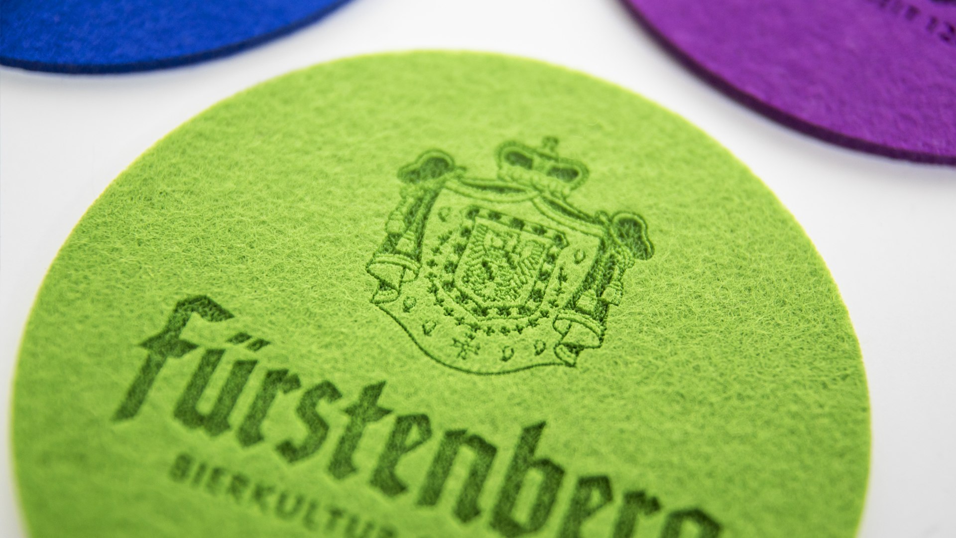 Fürstenberg Filz Untersetzer Felt Coaster Beer Bier Eco friendly promotion give away merchandise gift logo laser engraving